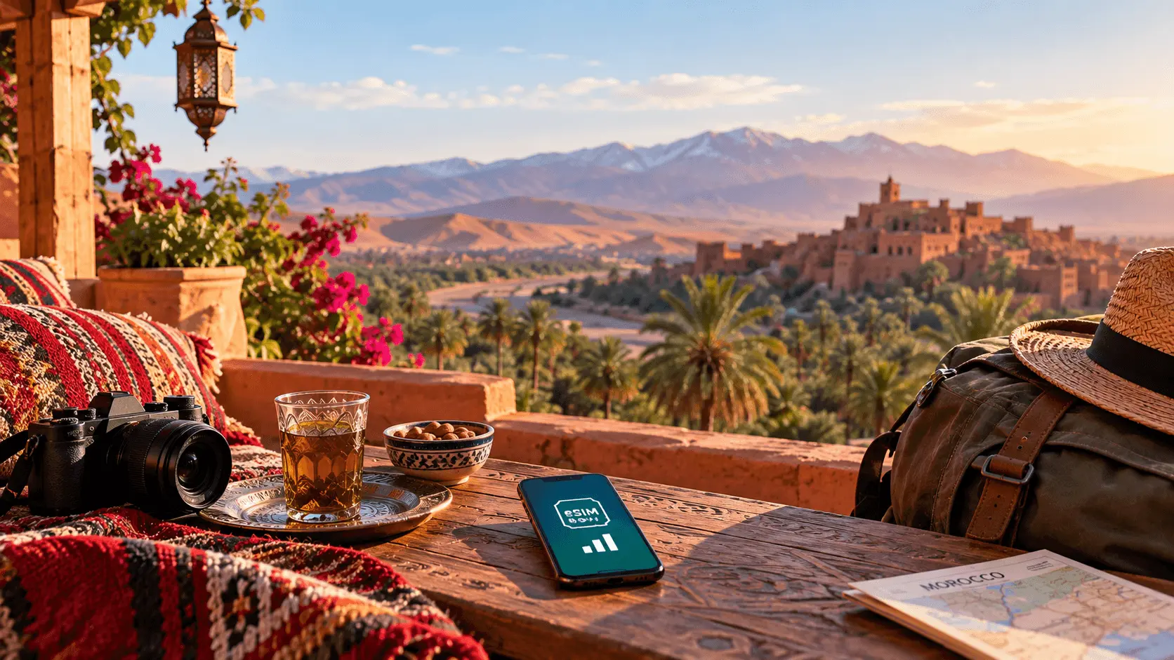 eSIM activated on a phone before a solo trip to Morocco