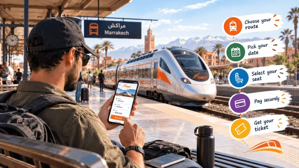 Al Boraq high-speed train departing Tangier Ville station